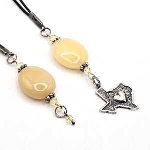 Sterling Silver Texas Heart Charm Stone Bead Bag or Phone Charm Stretch Cord 12"